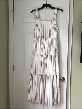 J. Crew White Tiered Sundress with Multicolor Stripes
